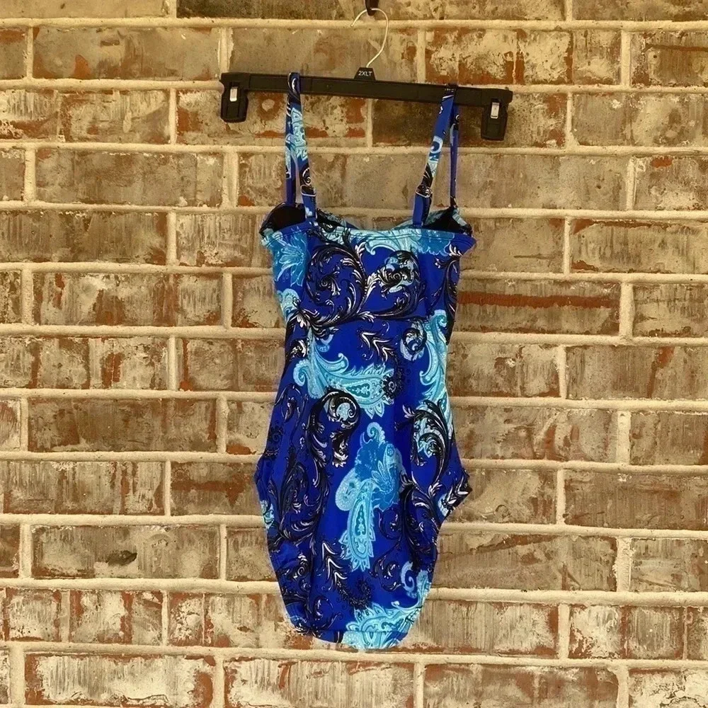 Robby‎ Len Blue Paisley Shirred One Piece Swim Suit